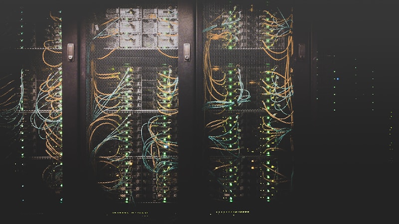 Server room with blue LED lighting